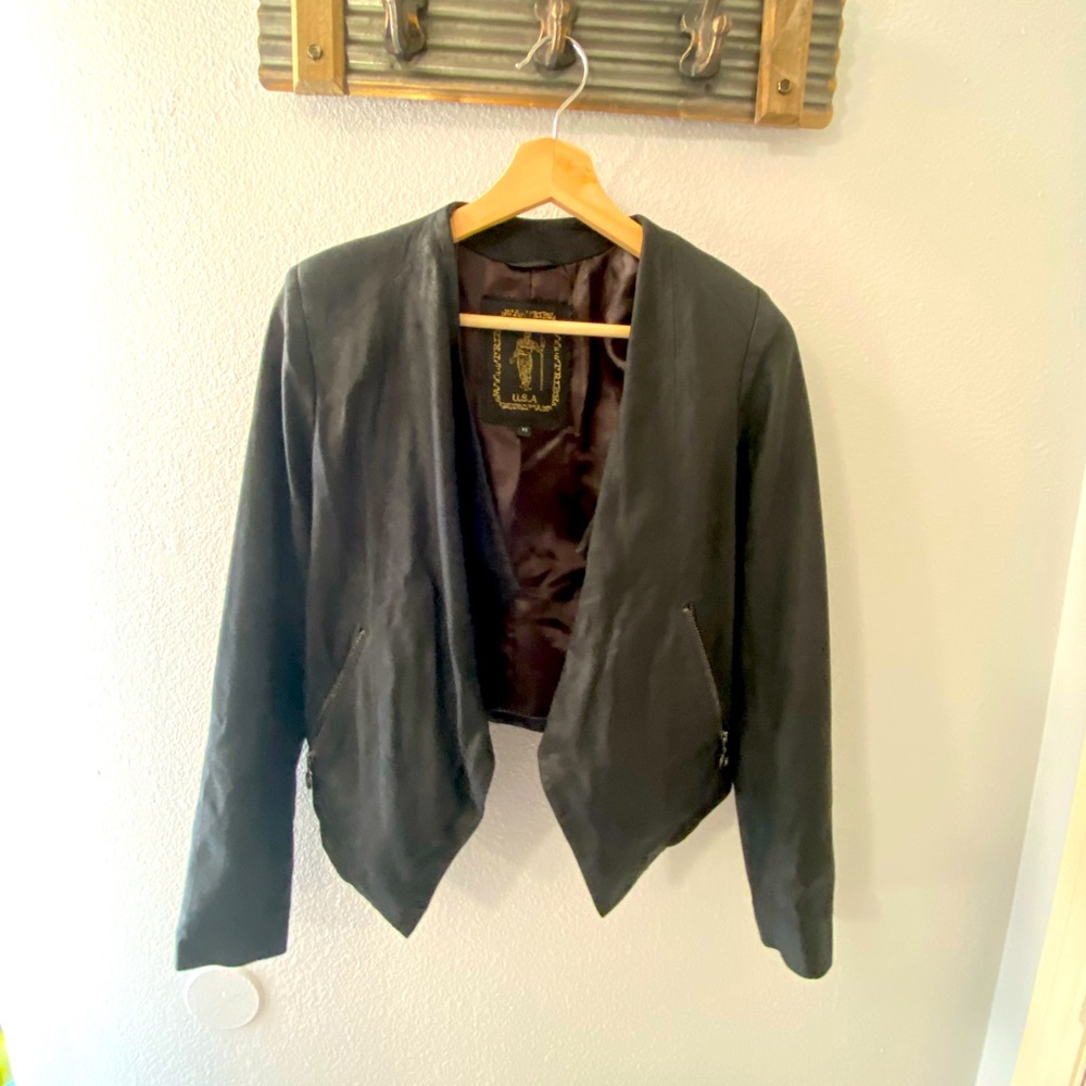 My Tribe Leather genuine leather jacket with drape front